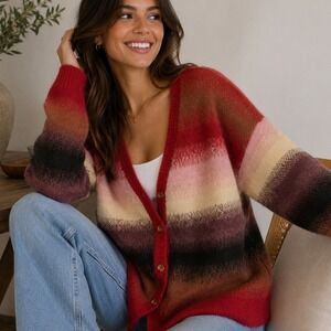 Torrid Knit Stripe V-Neck Long Sleeve Cardigan Sweater Red Women's Size 2 2X